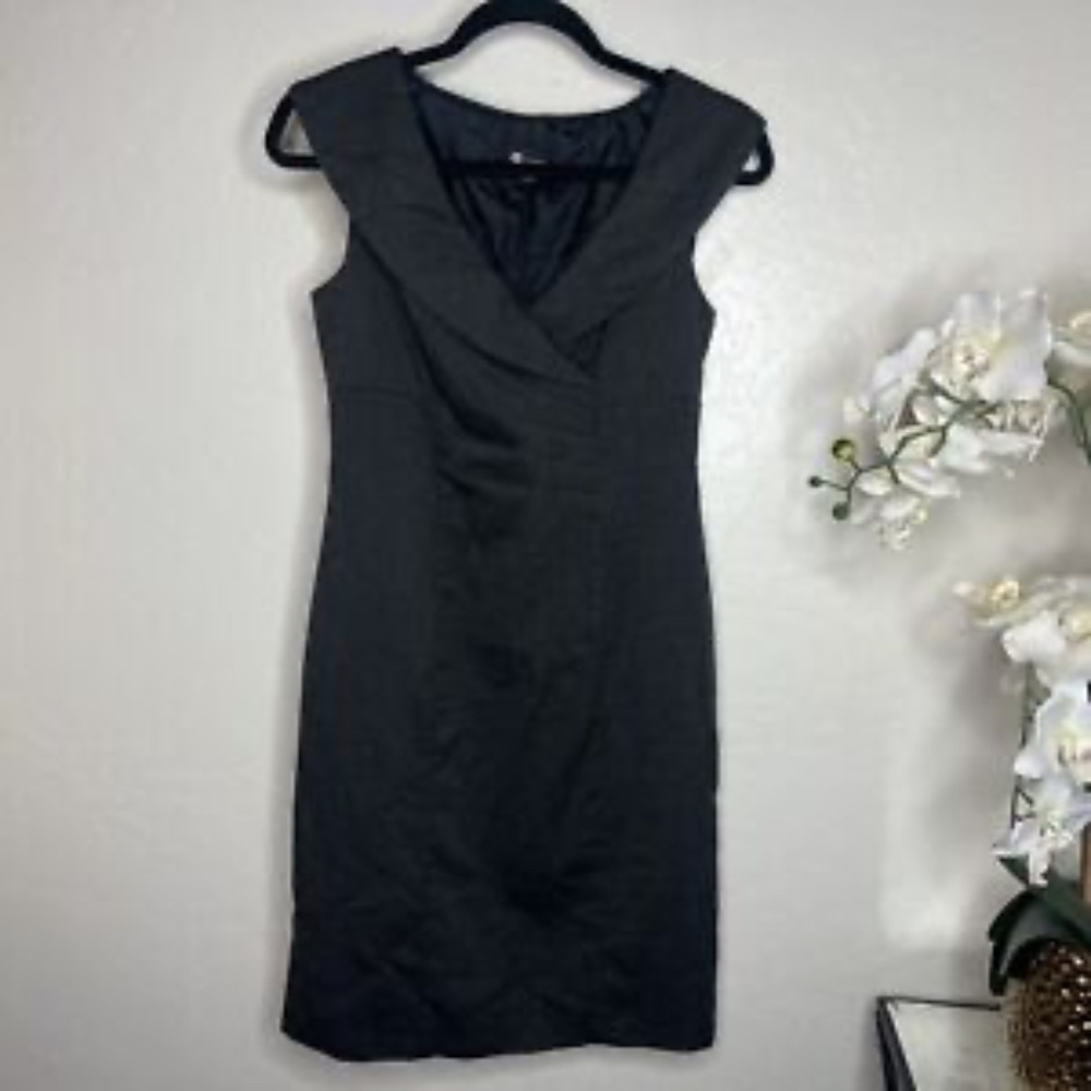 AB Studio Sheath Dress Lined Twill Collared Pleated Sleeveless Gray 2